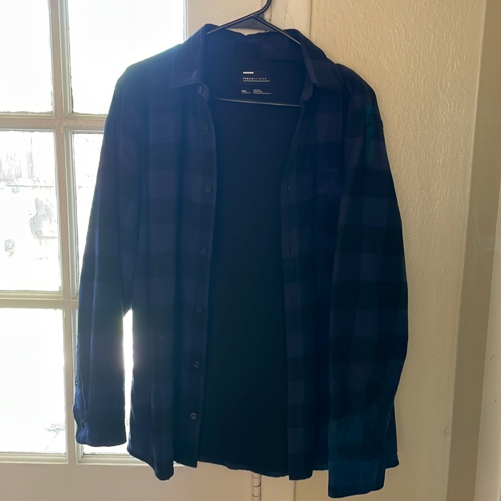Blue Flannel lined with long john material - Mens Small